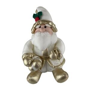 Vintage 11” 1994 Puffalump Style Santa Claus Ivory & Gold Int'l Silver Co Plush